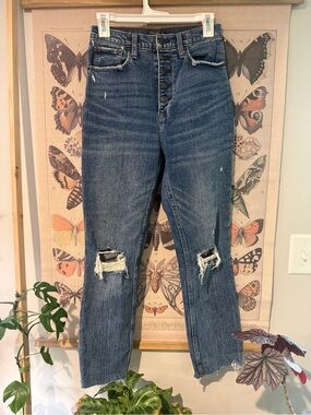 Abercrombie & Fitch High-Rise Distressed Women’s Mom Jeans - Blue